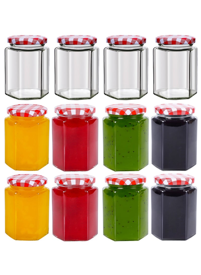 12Pack 8oz Hexagon Glass Jars with Airtight Red Gingham Lids, Small Canning Jars for Jam, Honey, Pickling, Preserving, Spice Storage, DIY Candle Making & Party Favors - pzsku/Z7C738A78F124149DD6A0Z/45/_/1737408624/064c5d79-cb75-4cf9-86ea-2115473619e6