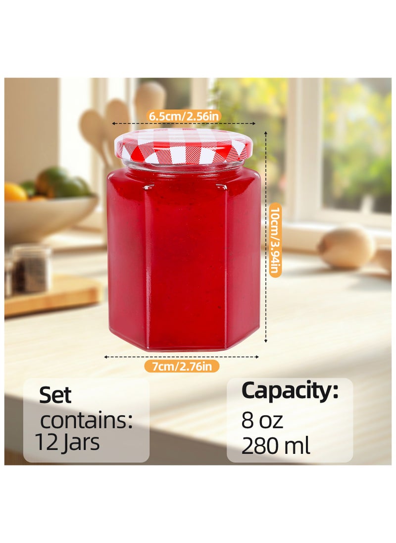 12Pack 8oz Hexagon Glass Jars with Airtight Red Gingham Lids, Small Canning Jars for Jam, Honey, Pickling, Preserving, Spice Storage, DIY Candle Making & Party Favors - pzsku/Z7C738A78F124149DD6A0Z/45/_/1737408634/40d2c4a1-3f4e-40f6-8a95-74ea5634c267