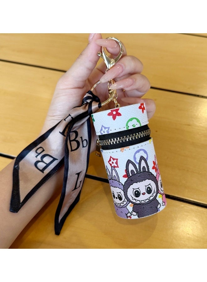 LABUBU Cartoon Labubu lipstick storage bag and coin purse with ribbon - Image 1