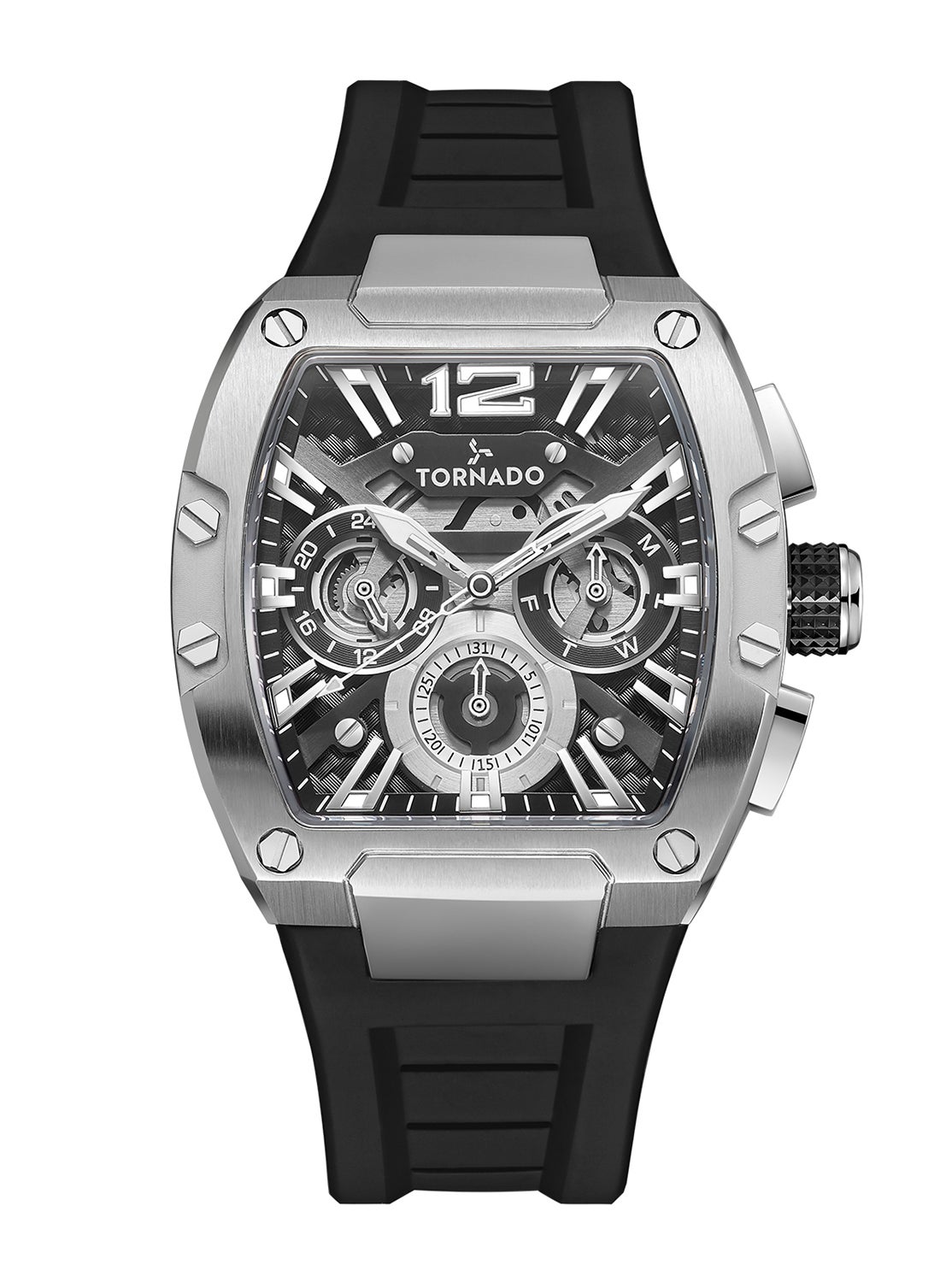 Xenith Men's Part Skeletonized, Multi Layered Black & Silver Dial Multi Function Wrist Watch - T23105-SSBB 