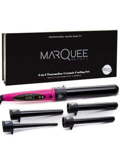 Marquee Beauty Professional Salon 8 Piece Flat And Curling Iron Set 5 Interchangeable Ceramic Tourmaline Barrels Heat Protectant Glove Pink 