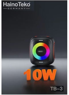 HainoTeko TB-3 Mini Wireless Portable Bluetooth Speaker with RGB Lighting – 10W Output Power, Multi-Functional Button Control, Compact Design, Black  - Image 4