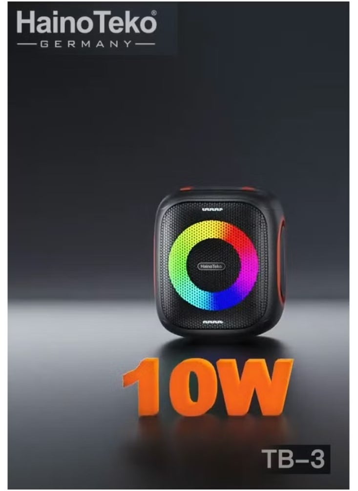 HainoTeko - TB-3 Mini Wireless Portable Bluetooth Speaker with RGB Lighting – 10W Output Power, Multi-Functional Button Control, Compact Design, Black - Image 1