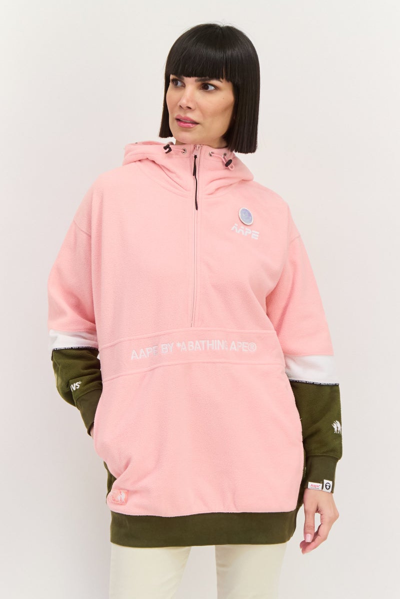 Aape By A Bathing Ape Women Embroidered Logo Hooded Sweatshirts, Pink - Image 1