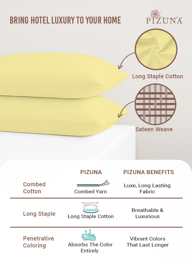 Pizuna Pure 100% Cotton Pillow Case 48 x 74 cm Mellow Yellow, 400 Thread Count Soft Luxurious Long Staple Cotton Sateen Weave Pillow Cover (Pillowcase - 2 PC) - Image 2