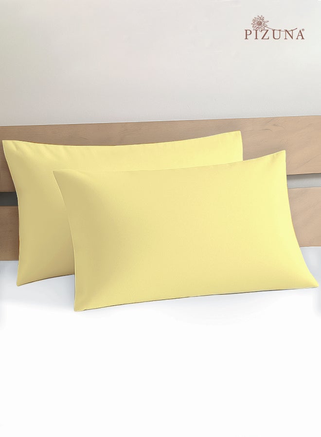 Pizuna Pure 100% Cotton Pillow Case 48 x 74 cm Mellow Yellow, 400 Thread Count Soft Luxurious Long Staple Cotton Sateen Weave Pillow Cover (Pillowcase - 2 PC) - Image 1