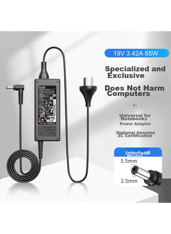Elei Asus Power Adapter A450c V450c W518l W519l W419l Laptop Charger Cable, 19v3.42a 65w, 5.5*2.5mm Connector - Image 1