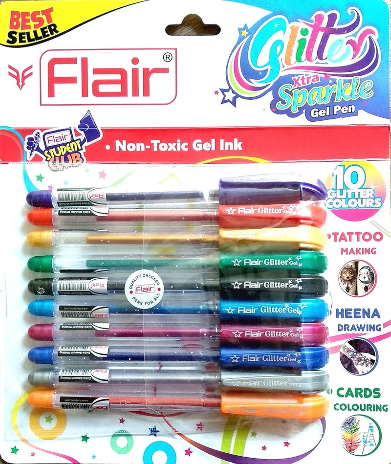 FLAIR Xtra Sparkle Glitter Gel 10 Colours Xtra Sparkle Gel Pen - Image 1