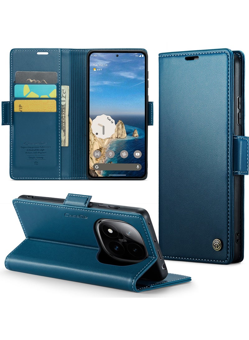 CaseMe Phone Case Luxury PU Leather Design Anti Fingerprint 023 Flip Cover Card Slot Holder Cover For Redmi Note 14 Pro 4G (Blue) - Image 2