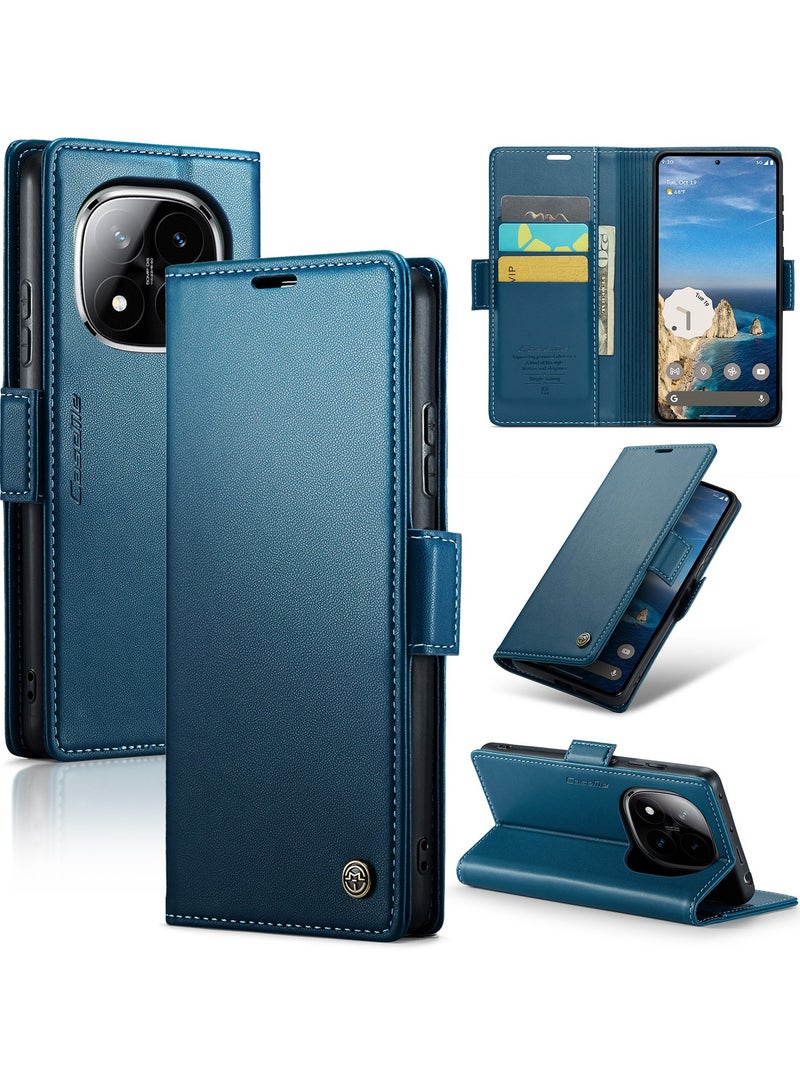 CaseMe Phone Case Luxury PU Leather Design Anti Fingerprint 023 Flip Cover Card Slot Holder Cover For Redmi Note 14 Pro 4G (Blue) - Image 1