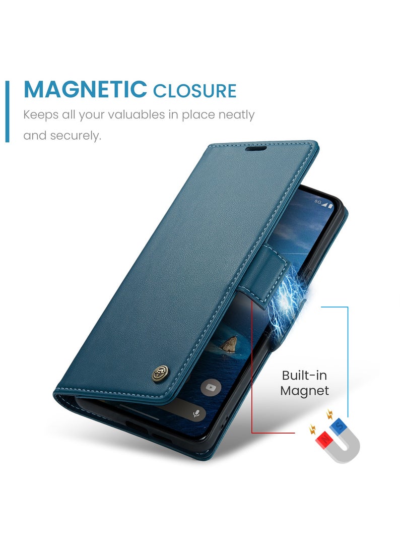 CaseMe Phone Case Luxury PU Leather Design Anti Fingerprint 023 Flip Cover Card Slot Holder Cover For Redmi Note 14 Pro 4G (Blue) - Image 3