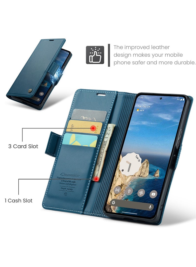 CaseMe Phone Case Luxury PU Leather Design Anti Fingerprint 023 Flip Cover Card Slot Holder Cover For Redmi Note 14 Pro 4G (Blue) - Image 4