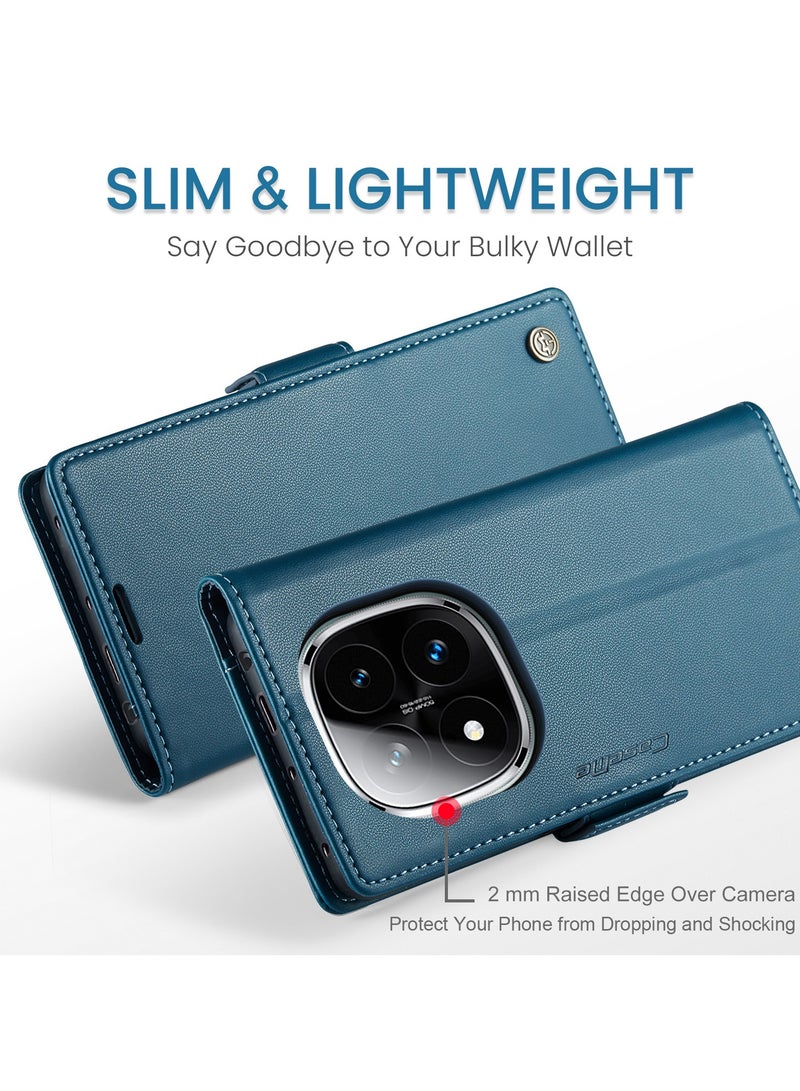 CaseMe Phone Case Luxury PU Leather Design Anti Fingerprint 023 Flip Cover Card Slot Holder Cover For Redmi Note 14 Pro 4G (Blue) - Image 5