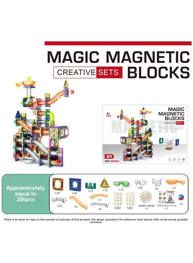 Same-style Children's Magnetic Film Square Color Window Slide Ball Magnetic Assembled Building Block Toy-Color:Creative Slide Magnetic Building Blocks 206pcs [english Packaging]  - Image 1