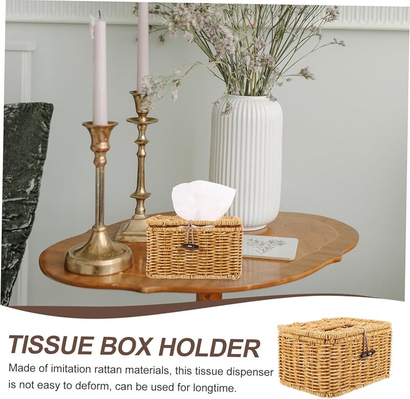 حامل علبة المناديل المنسوج من كابيلوك، تقليد للروطان، حافظة زخرفية ريفية للمنزل والمكتب - Image 3