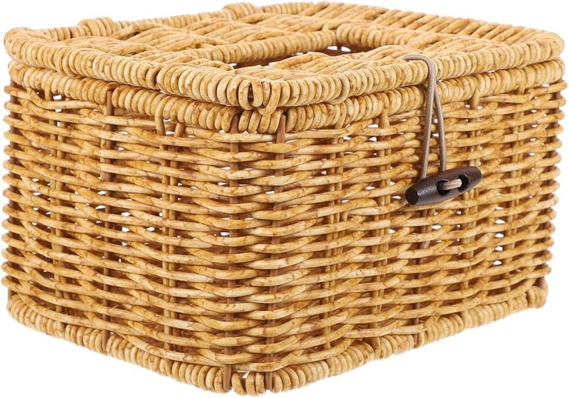 حامل علبة المناديل المنسوج من كابيلوك، تقليد للروطان، حافظة زخرفية ريفية للمنزل والمكتب - Image 1