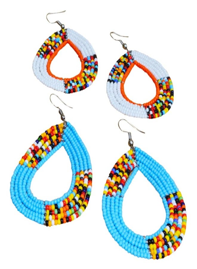 TEMBO AFRICA Set of 2 Maasai Beaded Earrings Handmade African Earrings Length: 3 Inches (with hooks) Boho Jewelry Gifts, AE27 - Image 1