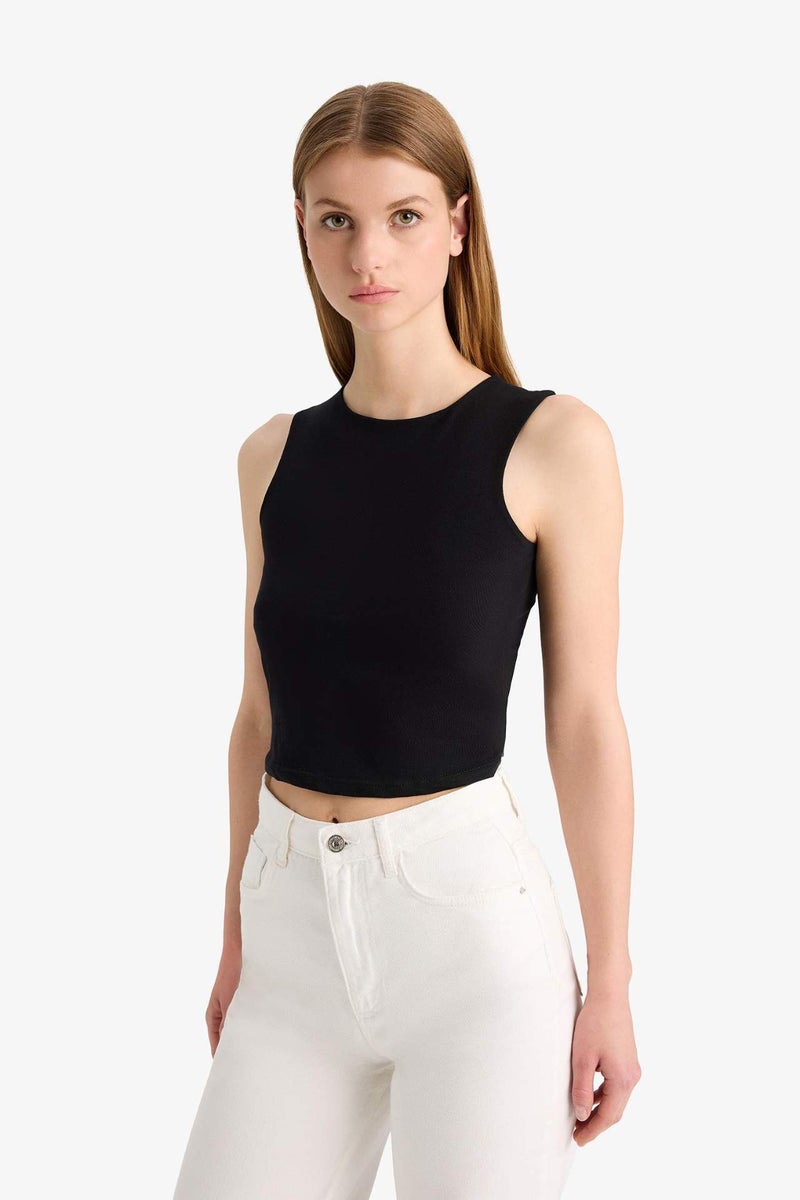 DeFacto Regular Fit Basic Crew Neck Black Tank Top - Image 3
