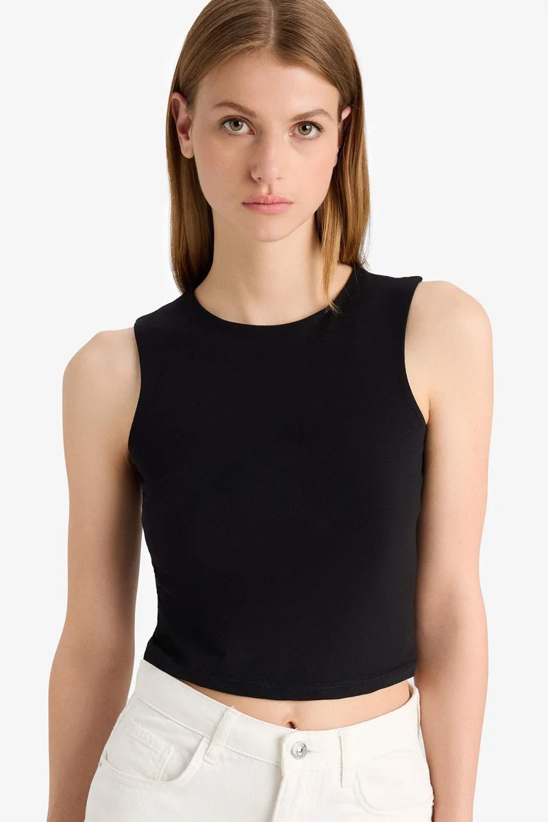 DeFacto Regular Fit Basic Crew Neck Black Tank Top