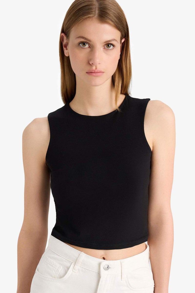 DeFacto Regular Fit Basic Crew Neck Black Tank Top - Image 1