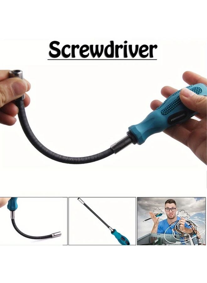 قطعتان أزرق مفك براغي سداسي متعدد الوظائف مرن ومقاوم للانزلاق، أداة يدوية بمقبس - Image 2