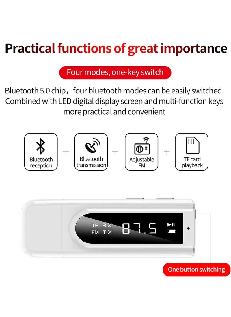 KASTWAVE - USB Bluetooth Transmitter Receiver with LCD Screen, 3-in-1 Bluetooth 5.0 Adapter Support TF Card & FM Transmit,3.5mm Bluetooth Adapter for PC, TV, Wired Speaker, Headphones, and Car - Image 1