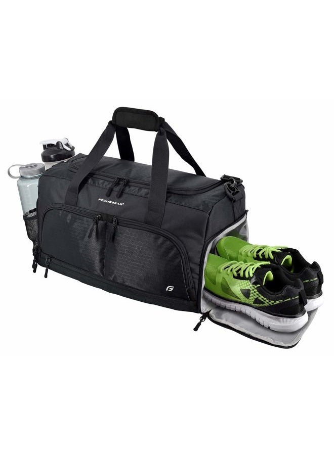 FocusGear Ultimate Gym Bag 2.0: The Durable Crowdsource Designed Duffel Bag with 10 Optimal Compartments Including Water Resistant Pouch (Black, Small (15")) - Image 1