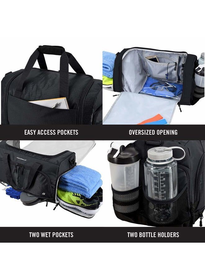 FocusGear Ultimate Gym Bag 2.0: The Durable Crowdsource Designed Duffel Bag with 10 Optimal Compartments Including Water Resistant Pouch (Black, Small (15")) - Image 2