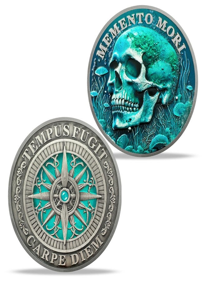 Imasoner Deep Sea Green Skeleton Coin Gifts Set | Eternal Love & Remembrance Dual Coins with Memento Mori Coin | Ideal for Celebrating Anniversaries, Special Moments, and Yearly Milestones for Men & Women - Image 1