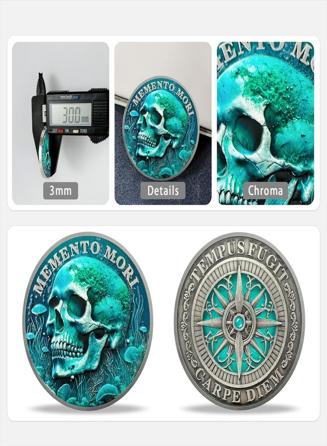 Imasoner Deep Sea Green Skeleton Coin Gifts Set | Eternal Love & Remembrance Dual Coins with Memento Mori Coin | Ideal for Celebrating Anniversaries, Special Moments, and Yearly Milestones for Men & Women - Image 2