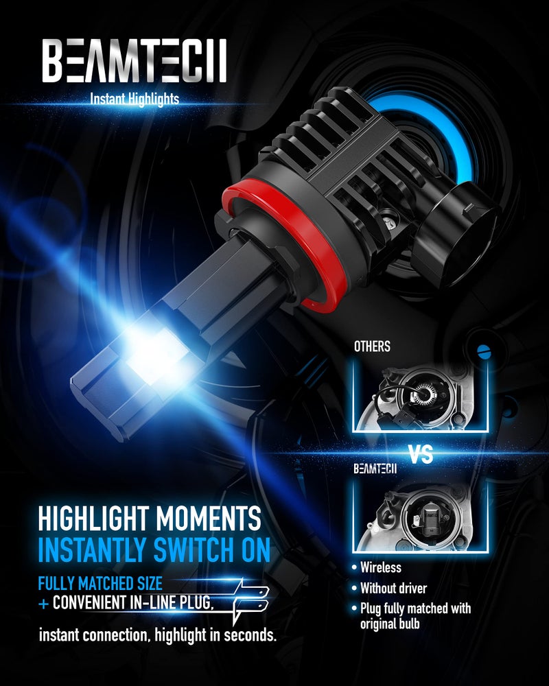 BEAMTECH 9005 H11 Bulbs, Fanless In Line HB3 H8 H9 Fog Light Bulb 6500K Xenon White Fog Light Of 4 - Image 3