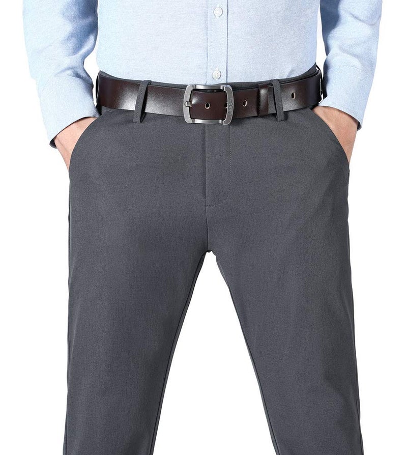 Plaid&Plain Men’s Slim Fit Dress Pants Stretch Dress Pants 8101Charcoal 28X30 - Image 3