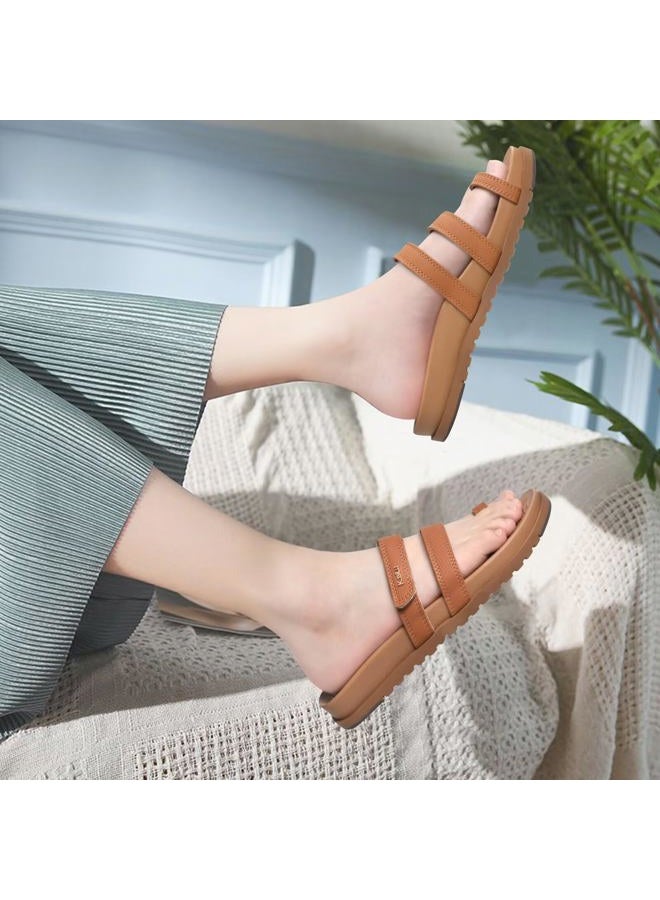 KuaiLu Womens Slides Sandals with Plantar Fasciitis Arch Support Fashion Comfort Adjustable Flat Sandals Ladies Lightweight Orthotic Slip on Sandals, Tan, 9 - Image 3