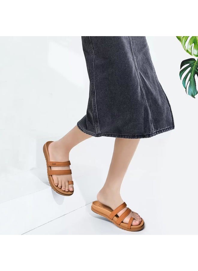 KuaiLu Womens Slides Sandals with Plantar Fasciitis Arch Support Fashion Comfort Adjustable Flat Sandals Ladies Lightweight Orthotic Slip on Sandals, Tan, 9 - Image 2