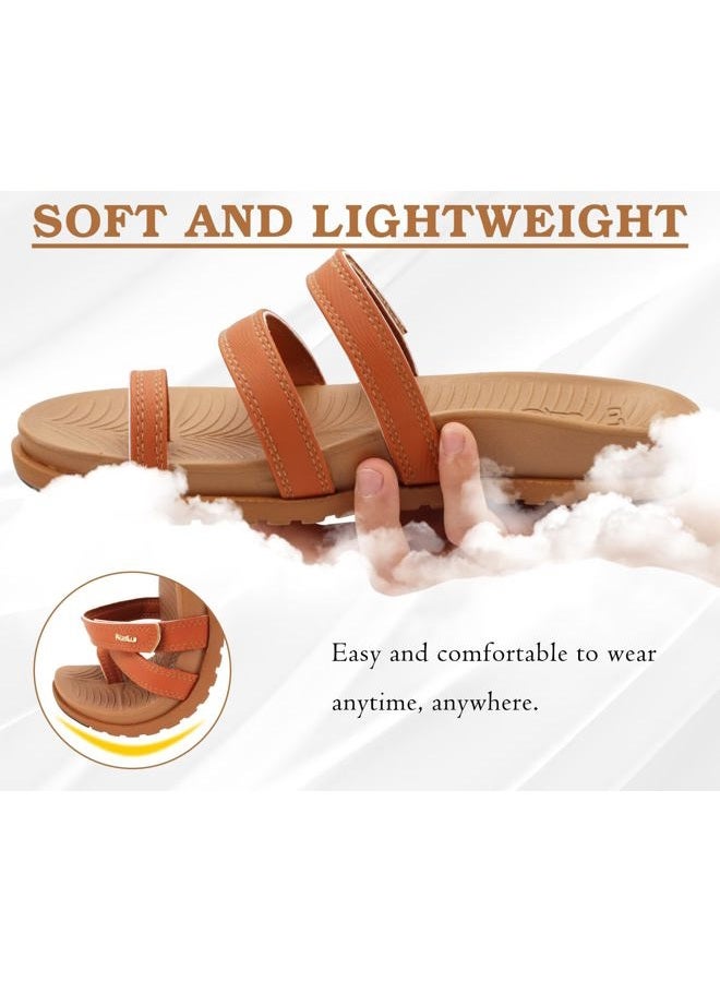 KuaiLu Womens Slides Sandals with Plantar Fasciitis Arch Support Fashion Comfort Adjustable Flat Sandals Ladies Lightweight Orthotic Slip on Sandals, Tan, 9 - Image 5