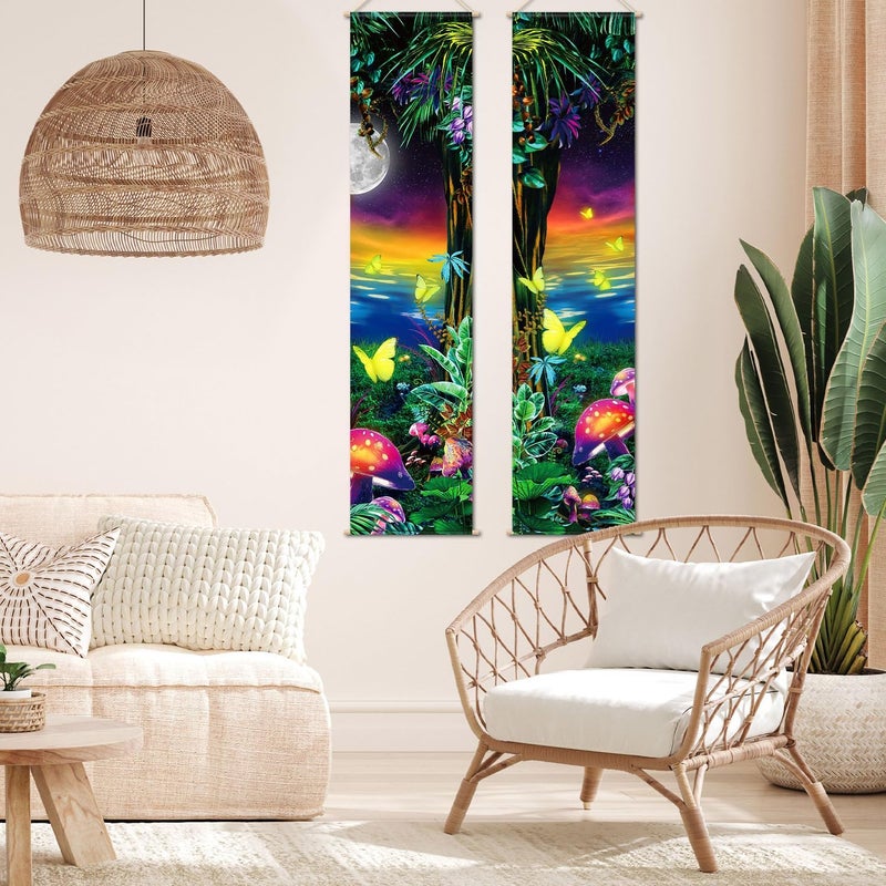 Tiamon 2 Pcs Black Light Art Wall Decor Trippy Blacklight Tapestry UV Reactive Tapestry Poster Banner Aesthetic Room Hanging Backdrop for Christmas Band Hippie Live Bedroom Home Decoration (Forest) - Image 5