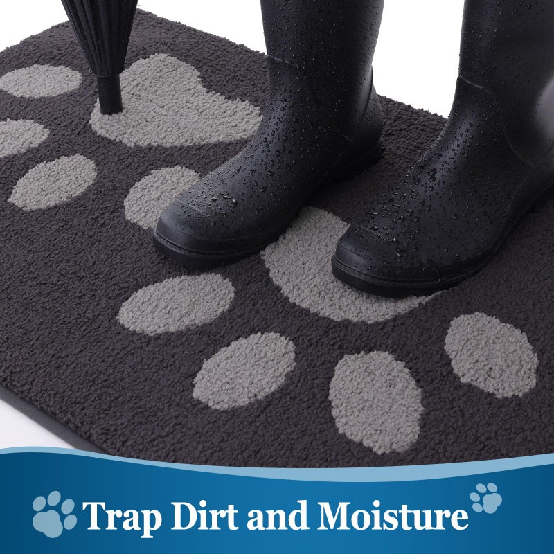 Buganda Dog Door Mat for Muddy Paws  Absorbent Dirt Trapper Washable Indoor Door Mat  Non Slip Low-Profile Mud Mat for Dogs  Front Entrance Door Mat for Inside Floor (70x24 Inches  Dark Grey) - Image 2