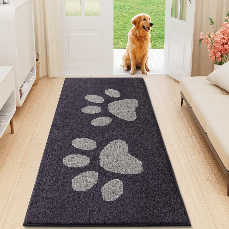 Buganda Dog Door Mat for Muddy Paws  Absorbent Dirt Trapper Washable Indoor Door Mat  Non Slip Low-Profile Mud Mat for Dogs  Front Entrance Door Mat for Inside Floor (70x24 Inches  Dark Grey) - Image 1