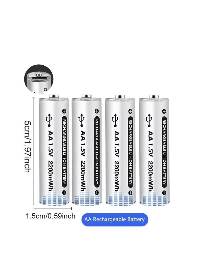 4-Pack USB AA Lithium ion Rechargeable Battery, High Capacity 1.5V 2200mWh Rechargeable AA Battery, Cycle With Type C Port Cable, Constant Output - Image 1