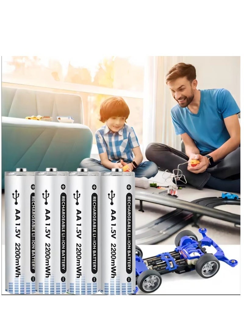 4-Pack USB AA Lithium ion Rechargeable Battery, High Capacity 1.5V 2200mWh Rechargeable AA Battery, Cycle With Type C Port Cable, Constant Output - Image 2