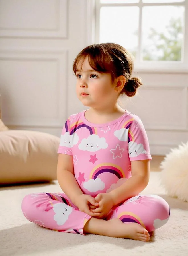 Take Two Graphic Print Round Neck Top with Long Pyjama Set