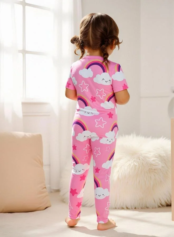 Take Two Graphic Print Round Neck Top with Long Pyjama Set