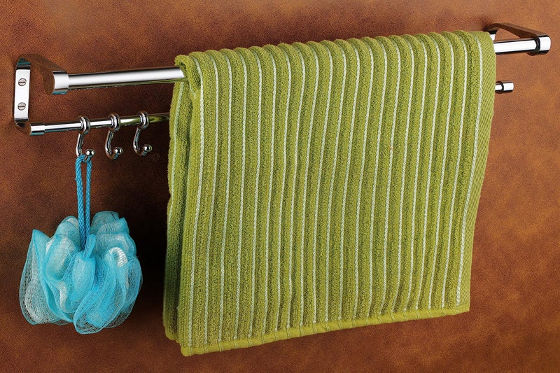 iSTAR L Shape Double Rod Towel Rod Silver Towel Holder 24 inch Longer 2 Bar Towel Rod Stand (Stainless Steel) (Pack of 1) - Image 1