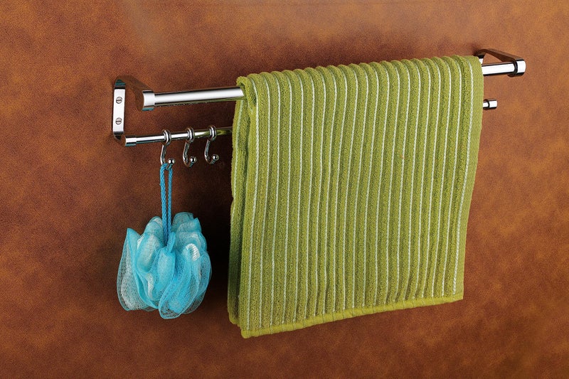 iSTAR L Shape Double Rod Towel Rod Silver Towel Holder 24 inch Longer 2 Bar Towel Rod Stand (Stainless Steel) (Pack of 1) - Image 2