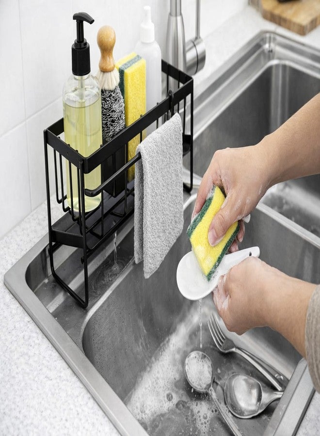 Joystick Kitchen Sink Organizer Caddy, Black Metal,Self-Draining Tray, Sponge Holder with Towel Bar | Bathroom Shelf/Stand for Wall/Accessories Set Pack of 1 - Image 4