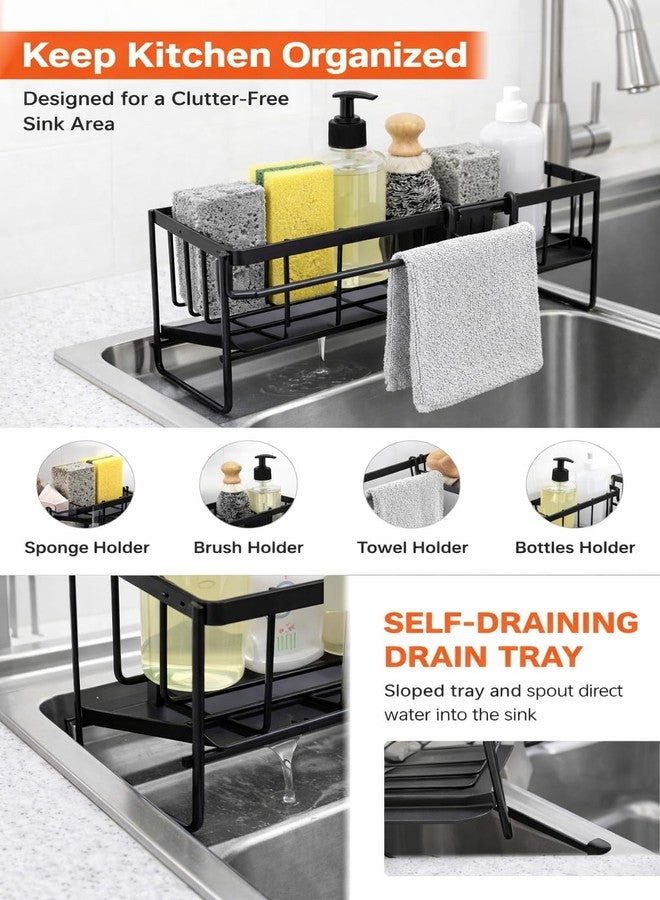 Joystick Kitchen Sink Organizer Caddy, Black Metal,Self-Draining Tray, Sponge Holder with Towel Bar | Bathroom Shelf/Stand for Wall/Accessories Set Pack of 1 - Image 3