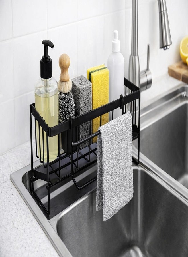 Joystick Kitchen Sink Organizer Caddy, Black Metal,Self-Draining Tray, Sponge Holder with Towel Bar | Bathroom Shelf/Stand for Wall/Accessories Set Pack of 1 - Image 1