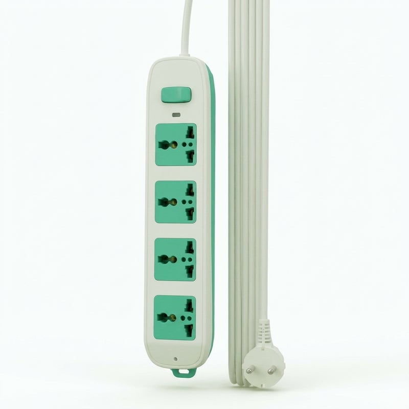 Crash 4-outlet power strip, modern design, ideal for home and office to efficiently and reliably organize electronic devices. 1.5-meter cord length, green color. - Image 3
