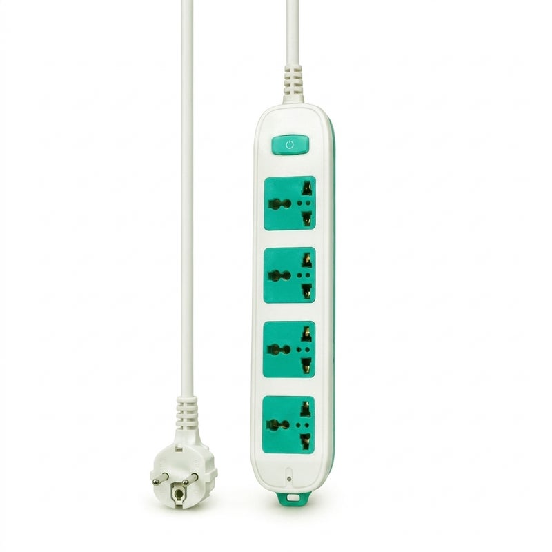 Crash 4-outlet power strip, modern design, ideal for home and office to efficiently and reliably organize electronic devices. 1.5-meter cord length, green color. - Image 1
