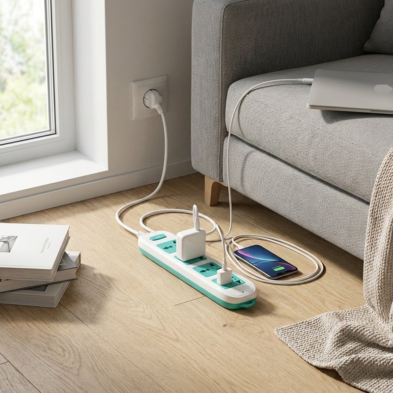 Crash 4-outlet power strip, modern design, ideal for home and office to efficiently and reliably organize electronic devices. 1.5-meter cord length, green color. - Image 4